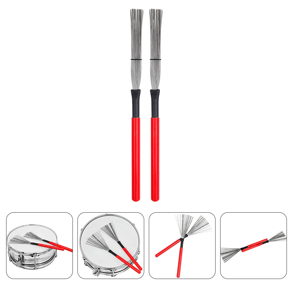 2 Pcs Digital Drum Sticks Retractable Wire Brush Professional Instrument Accessories Red Steel