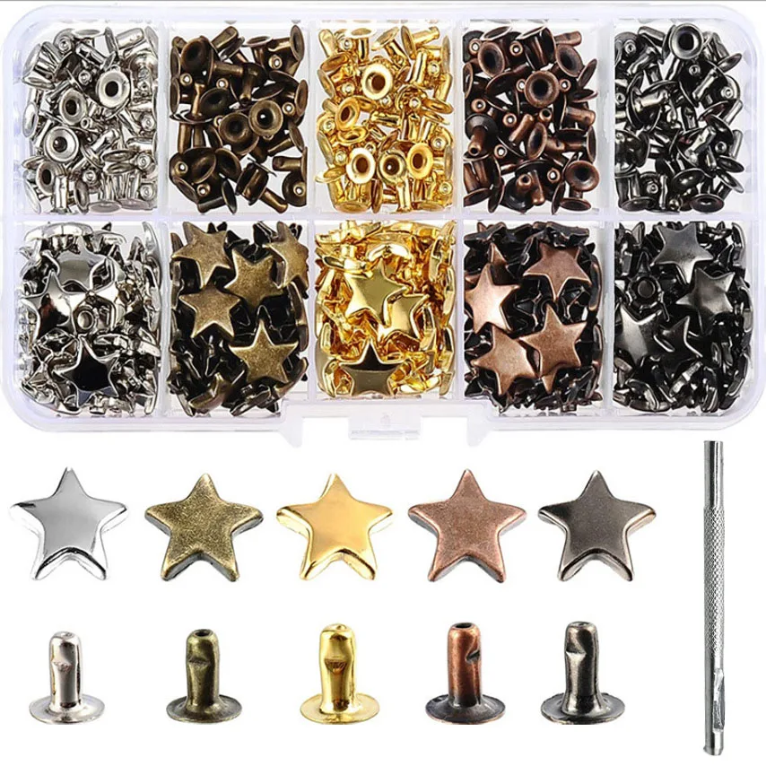 200Sets Gun Metal nit w kształcie gwiazdki s do skóry nit w kształcie gwiazdki szpilki nity nity skórzane nity szpilki i kolce do skóry Craft DIY