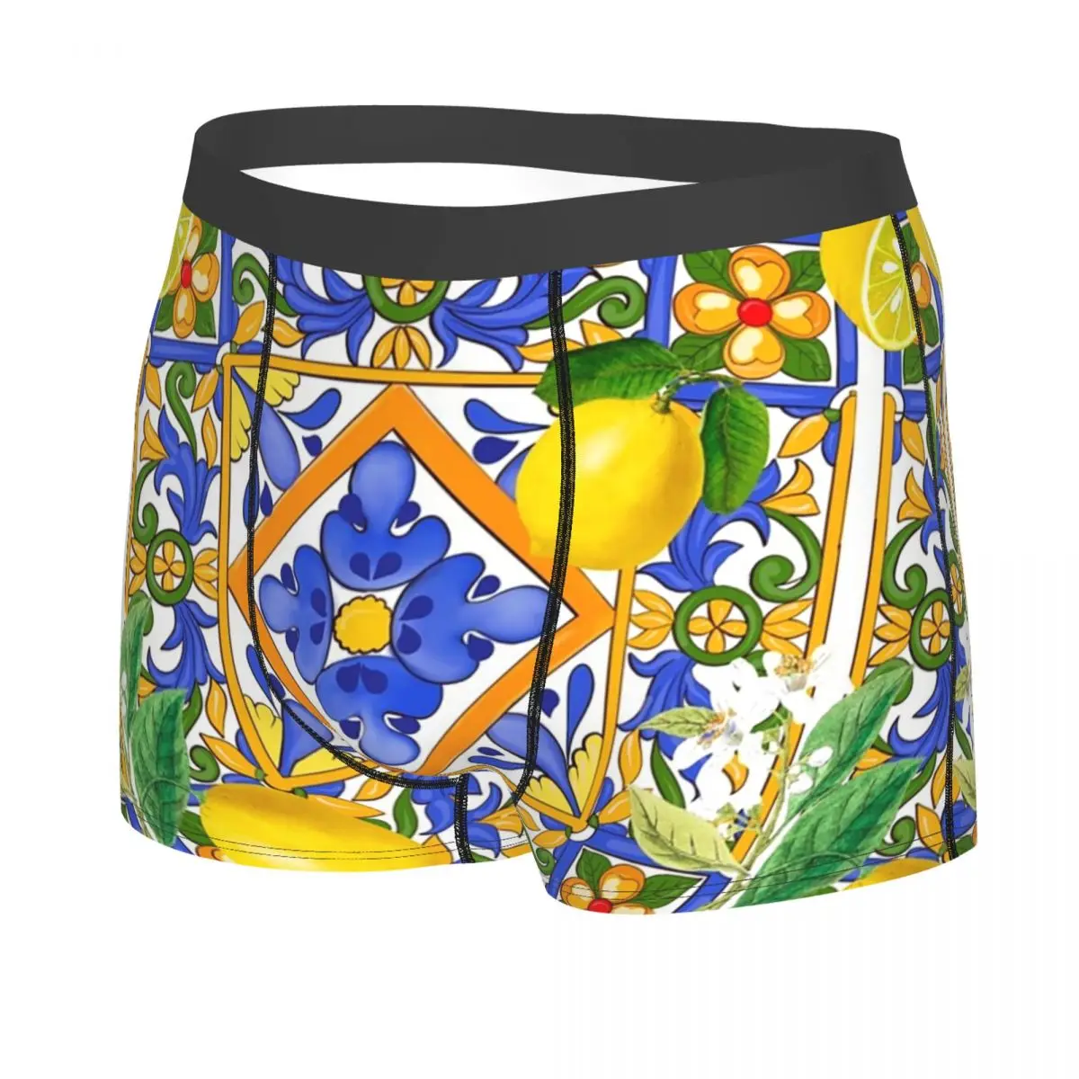 Custom Mediterranean Summer Lemons Citrus Sicilian Tiles Boxer Shorts For Homme Sexy Underwear Panties Briefs Soft Underpants