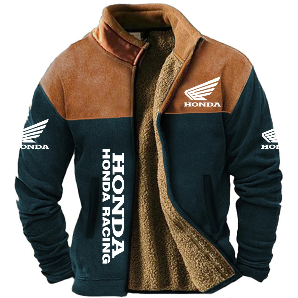 ​ ​ Estilo retro étnico Honda: chaqueta de lana de invierno para hombre: ropa de conducción cálida a prueba de viento para entusiastas de motocicletas al aire libre