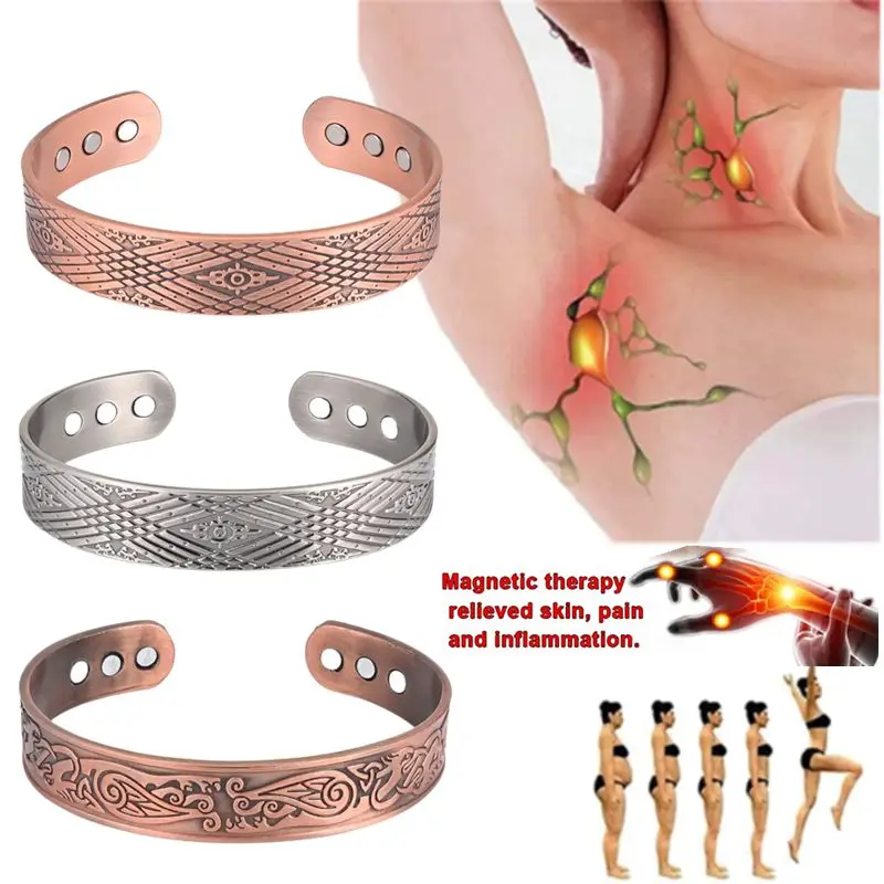 Vintage Viking Men Women Healthy Copper Color Magnetic Bracelet Healthy Power Therapy Magnets Cuff Bangles Lovers Couple Gift