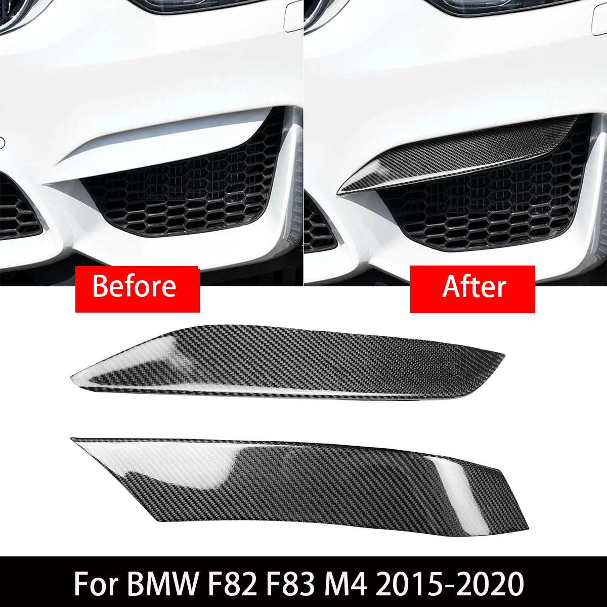 2 Pcs/Set Car Accessories Carbon Fiber Front Bumper Fog Lamp EyeLid Trim Strips Covers For BMW F82 F83 M4 2015-2020