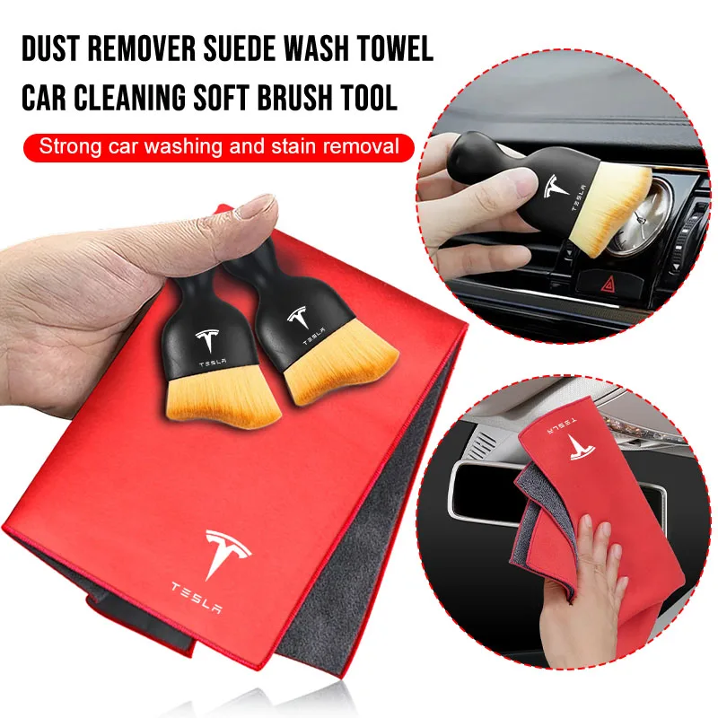 

For Tesla Model 3 Y S X 2021 2022 Suede Clean Leather Cloth Car Washing Air Conditioner Outlet Soft Brush Wheel Center Caps