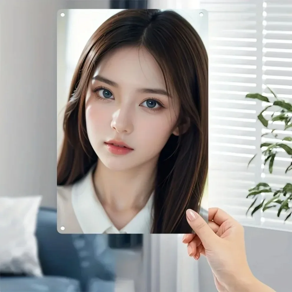 Minimalistisches Metallschild mit Frauengesicht im koreanischen Stil – Eisenposter für Zuhause, Café, Bar, Geschenk