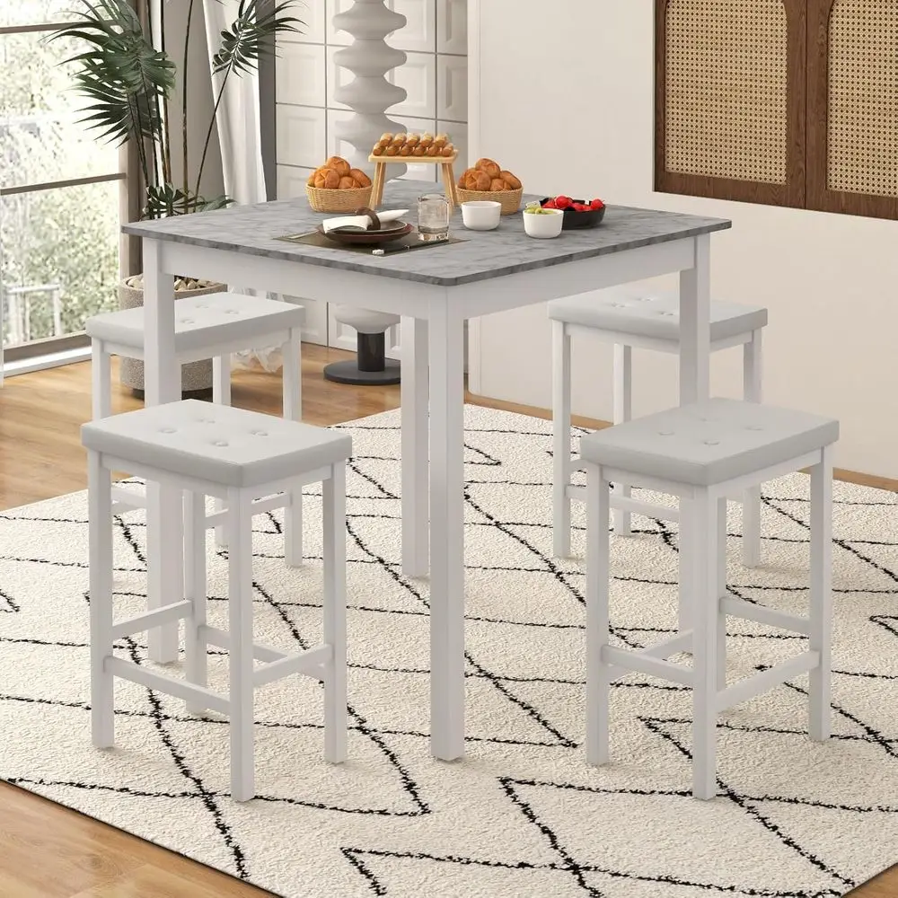 White 4-Piece Counter Height Dining Set with Bar Stools for Small Spaces view 3