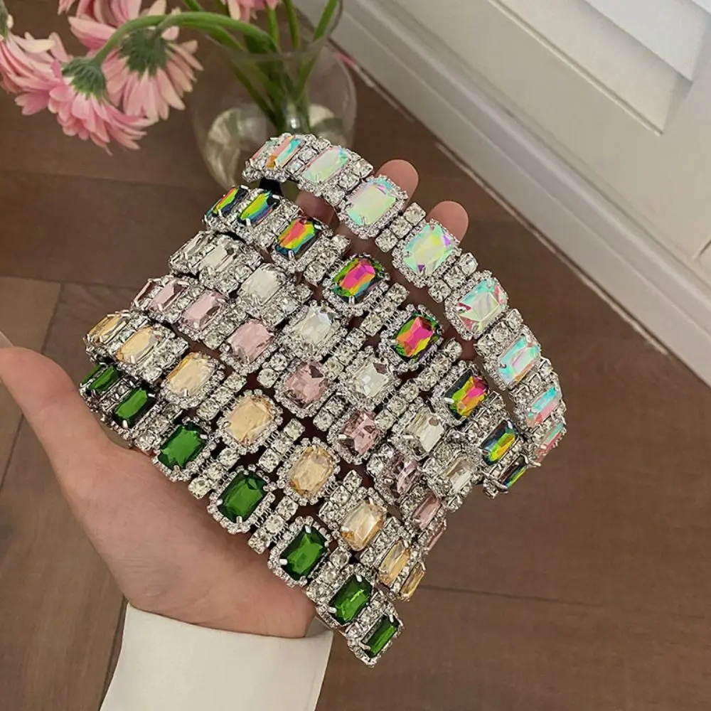 

Multicolor Gem Full Rhinestone Headbands Shiny Gorgeous Gem Headband Square Rhinestone Multi-purpose Baroque Tiara