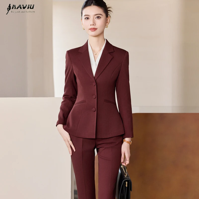 

NAVIU Office Ladies Suit Temperament Design OL Single Breasted Fashion Career Formal Blazer And Pants Interview Work Wear