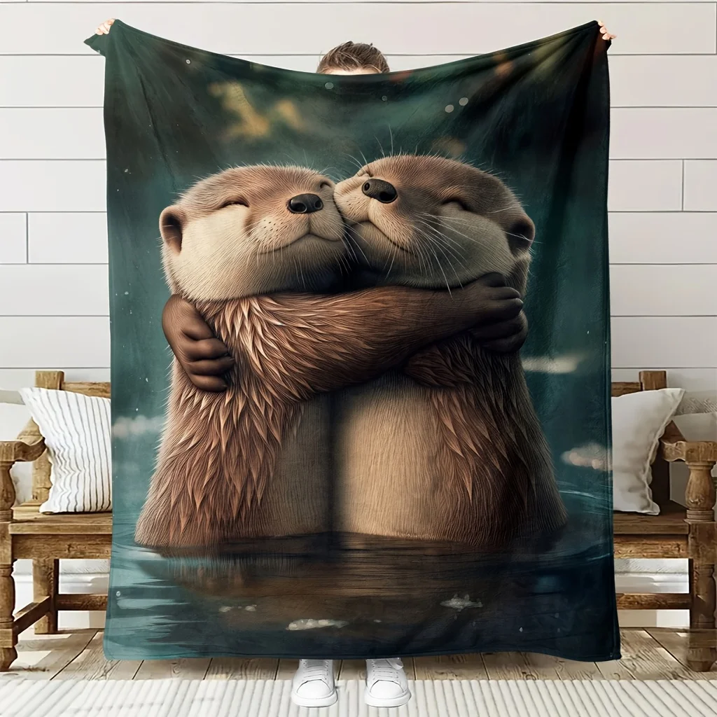 A Cozy Warm Cute Otter-Themed Blanket, Soft High-Definition Digital Print, All-Season, Perfect Gift, Soft Breathable 100% Polyes