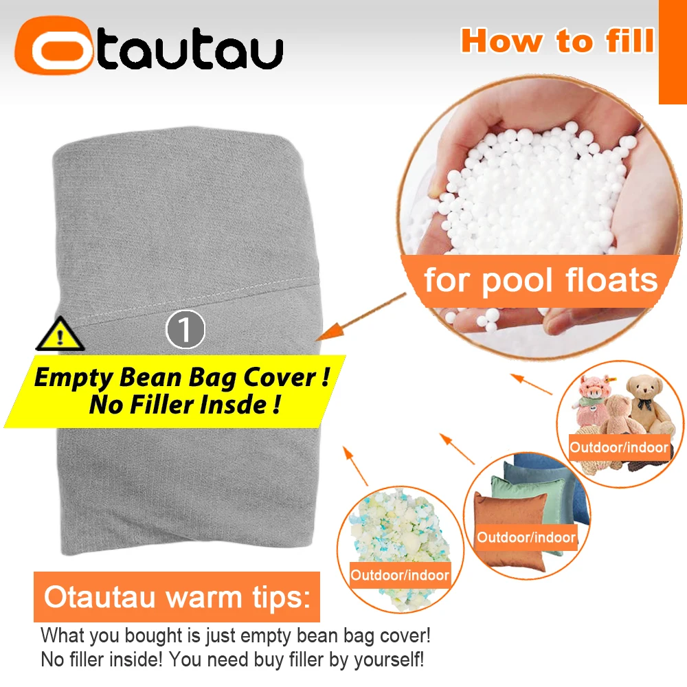 OTAUTAU Outdoor Bean Bag Lounger Cover Swim Pool Beach Sofa Bed SF405【No Filler Inside! You Need To Buy Filler By Yourself !】