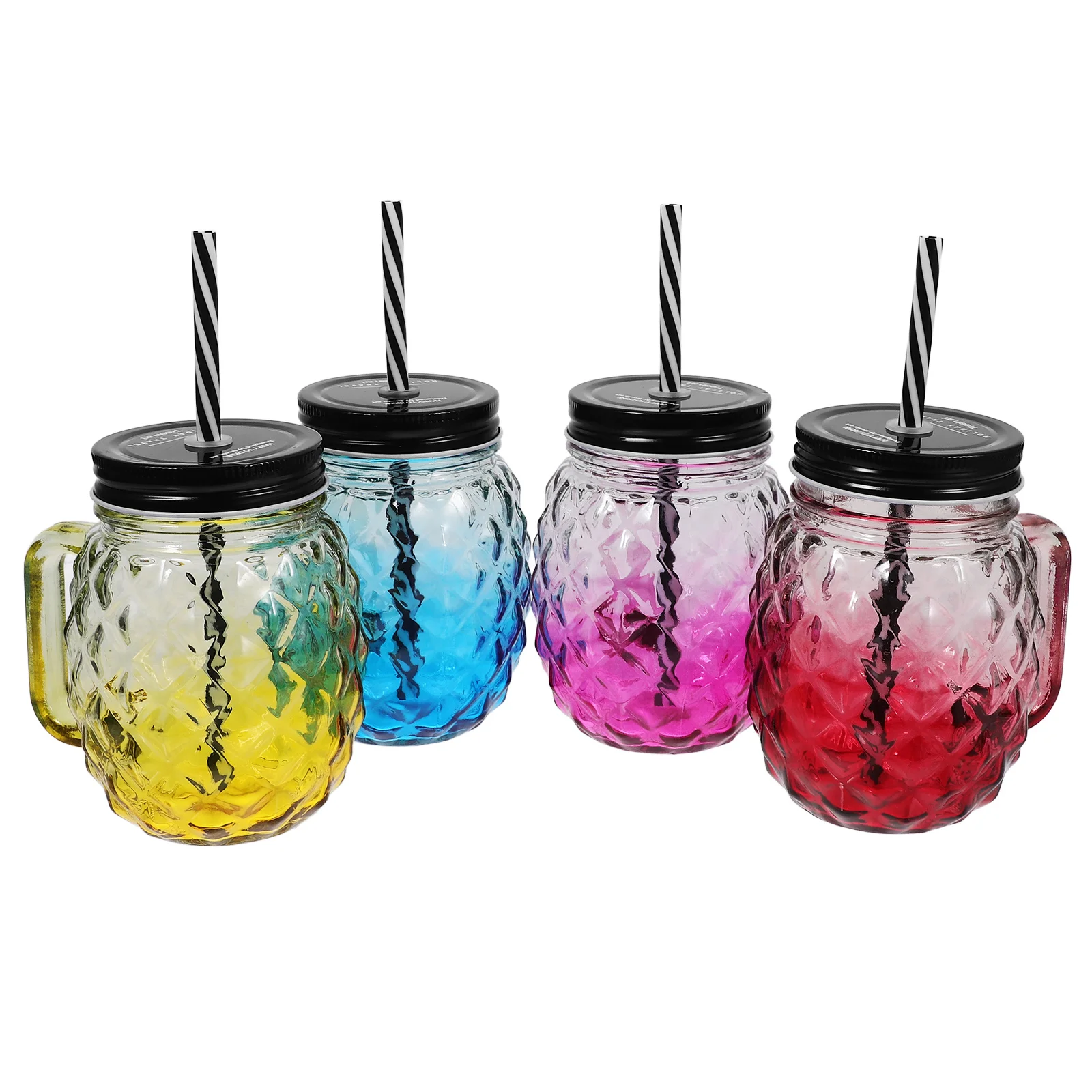 

4Pcs Gradient Glass Cups with Lid and Straw Spill Proof Leak Proof for Juice Milk Water Storage Drinking Cup for Family Party