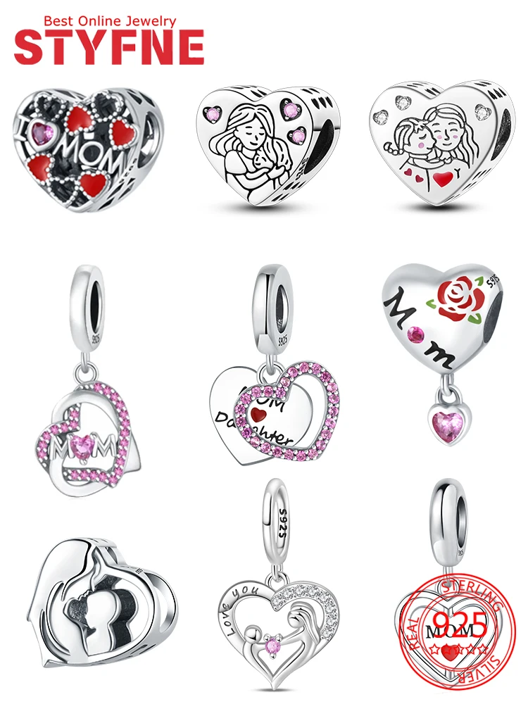 

Подвески из серебра 925, бусины Love MOM Hearts, подходят для оригинальных браслетов, бусины, подвески для изготовления ювелирных изделий, ювелирные изделия, подарок