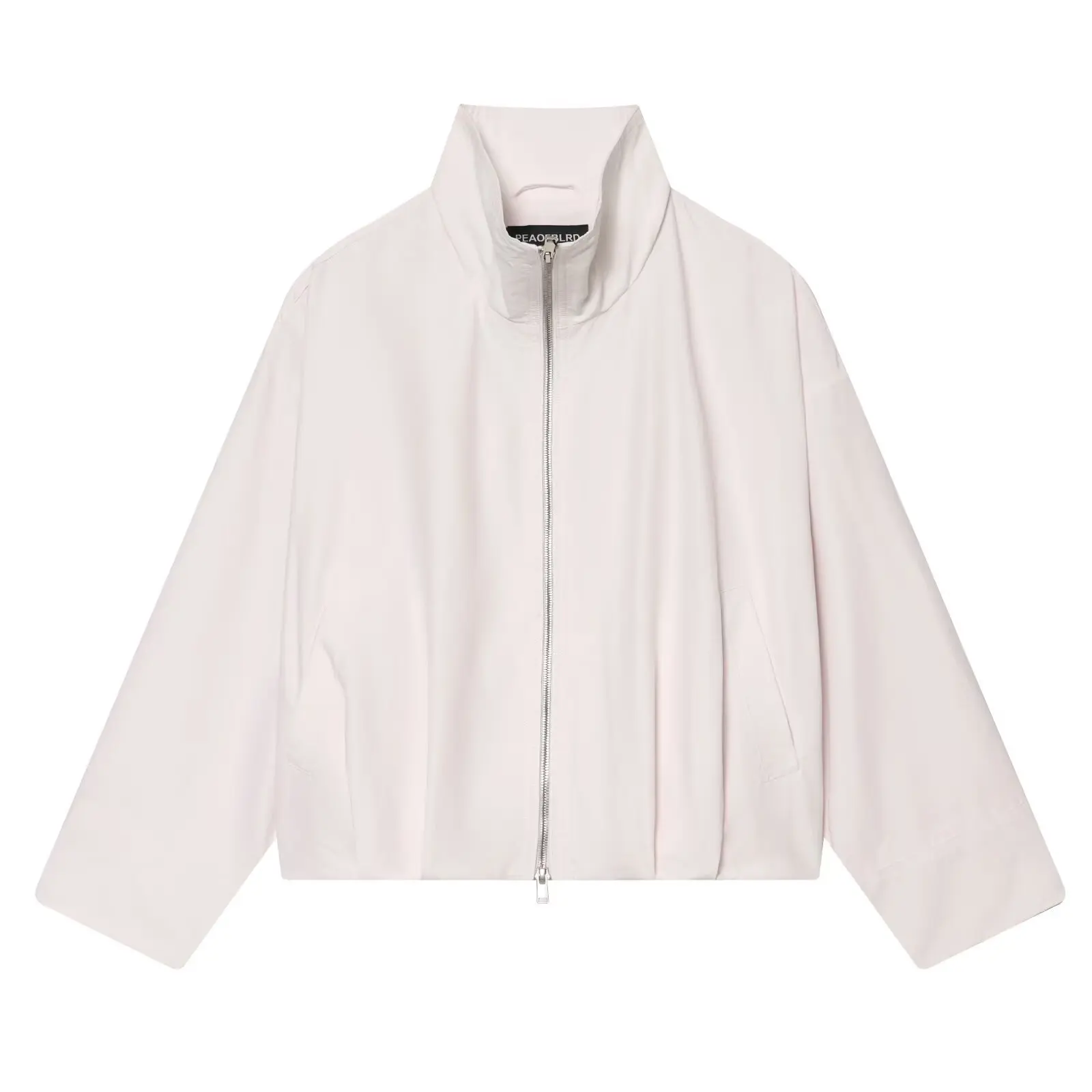Solid Stand Collar Zip Up Bomber Jacket Drop Shoulder Oversized Loose Fit Side Pockets Lightweight Women Spring Casual Outerwear
