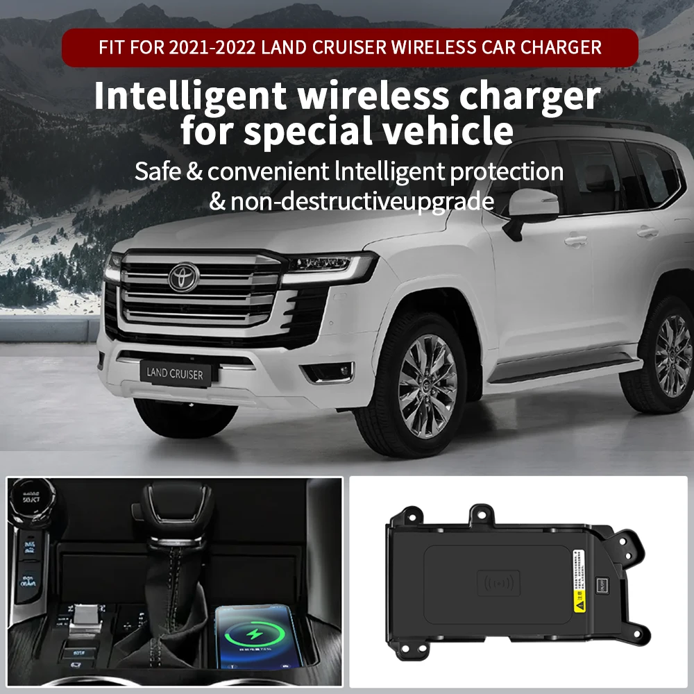 

For Land Cruiser LC300 Left Drive 2022 Fast Car Wireless Charger QC3.0 Adapter for Mobile Phone 12-24V Quick Charging