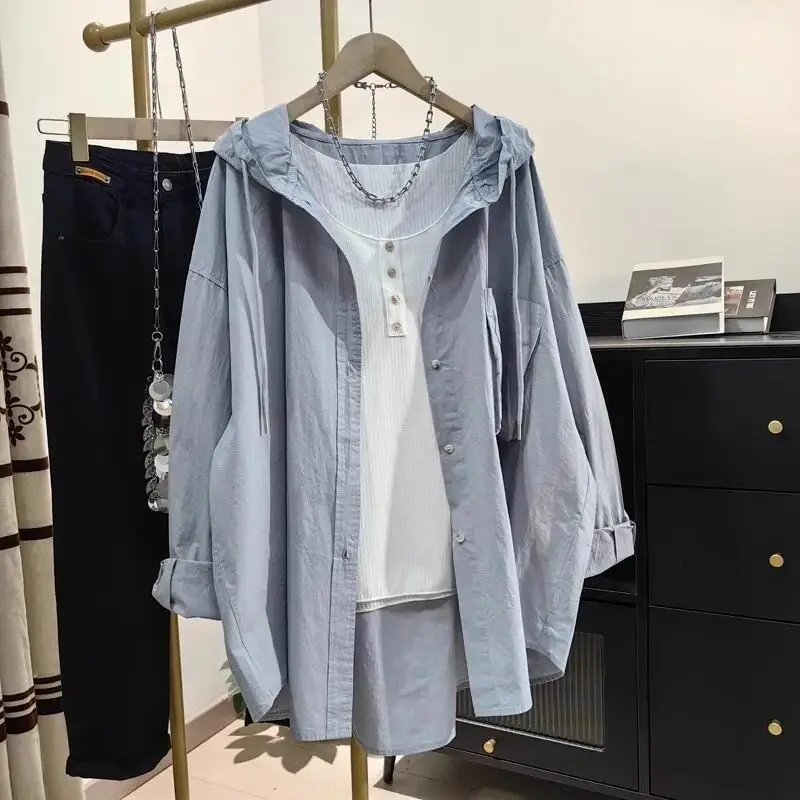 

Summer Men's Loose Breathable Sun Protection Hoodie Shirt Casual Style Polyester Long Sleeve Open Cardigan Coat Regular Fit