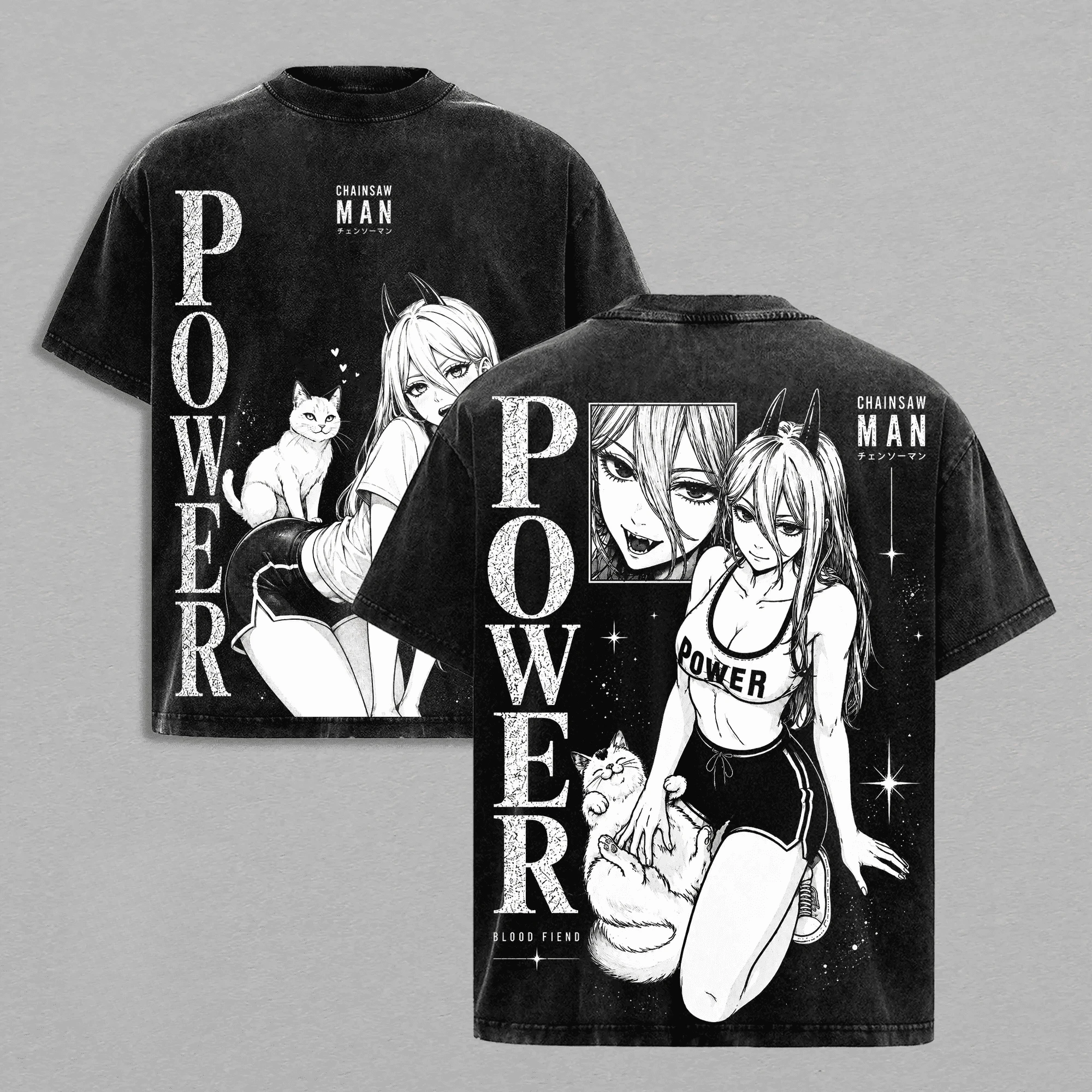 Manga Power Chainsaw Man T Shirt Vintage Streetwear Men Women Clothing Harajuku Print T-shirt Clothes