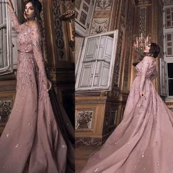 Hot Sale Pink Off The Shoulder Long Sleeves فساتين السهرة vestidos de fiesta  فساتين سهره evening dresses فستان العيد 2024