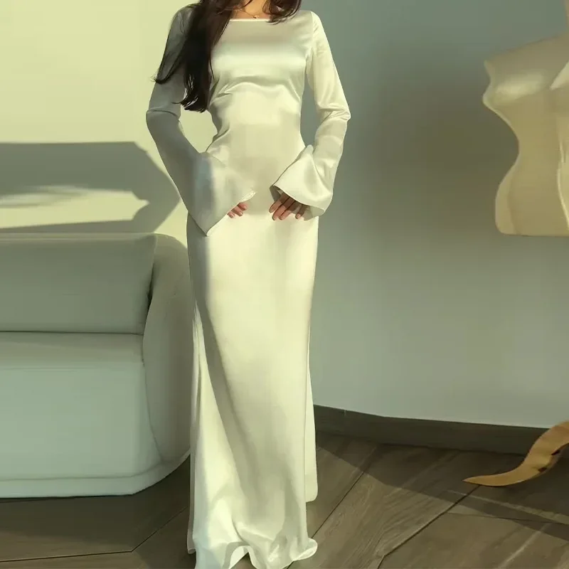 Herbst Winter frauen Langarm rundhals Kleid Gürtel Taille Knöchel Länge Reine Farbe Faul Stil Nationalen Trend Kleid