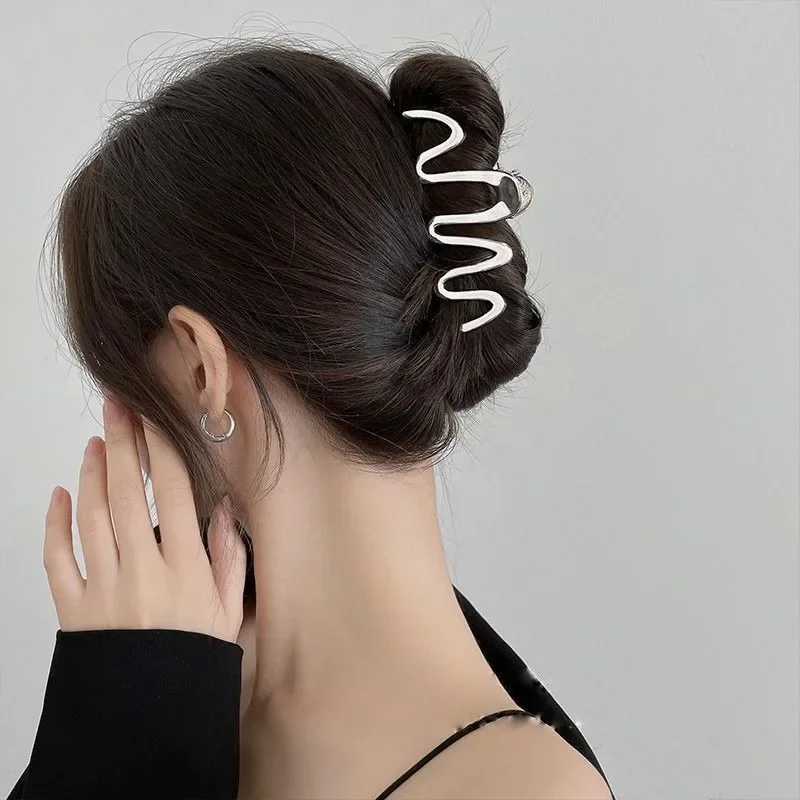 Pinza para el pelo Punk para mujer, accesorio para la cabeza con diseño geométrico, de Metal, dorado y plateado, Simple, a la moda, cangrejo grande, Corea