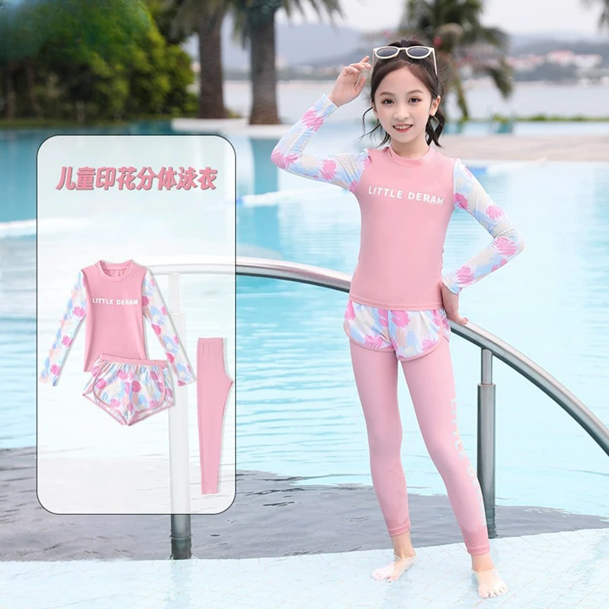 3Pcs Anime Swimsuit Kuromi Cinnamoroll Girls Long Sleeves Long Pants Swimsuit Kids Swimsuit Sunscreen Gift