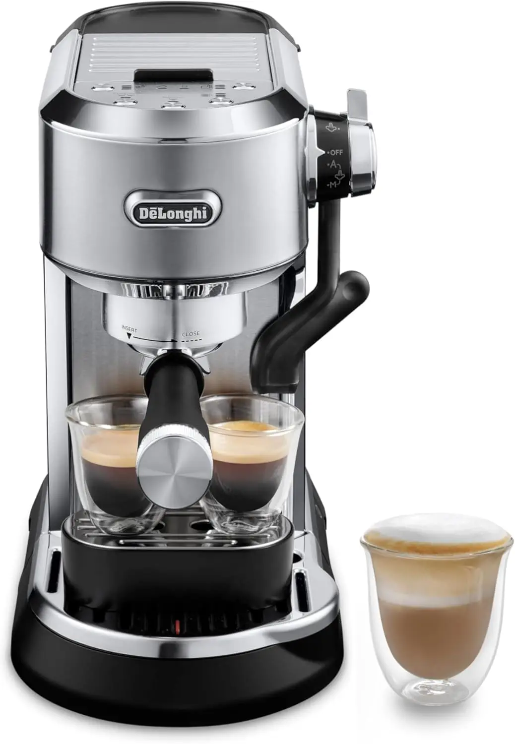 

Compact Espresso Machine with Automatic Steam Wand, 3 Temperature Settings, Removable Tank, Dishwasher-Safe Parts