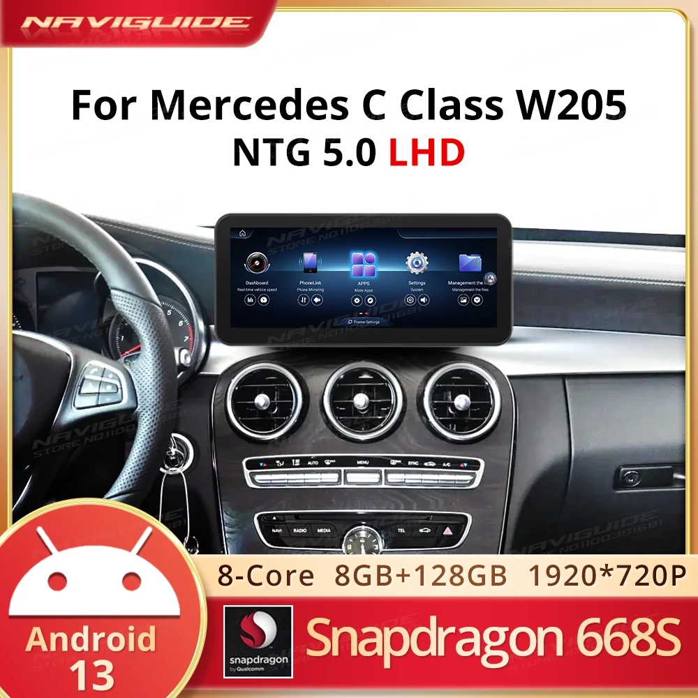 NAVIGUIDE Android13 For Mercedes C Class W205 NTG 5.0 Wireless Carplay Android Auto Intelligent Car Navigation Multimedia Player