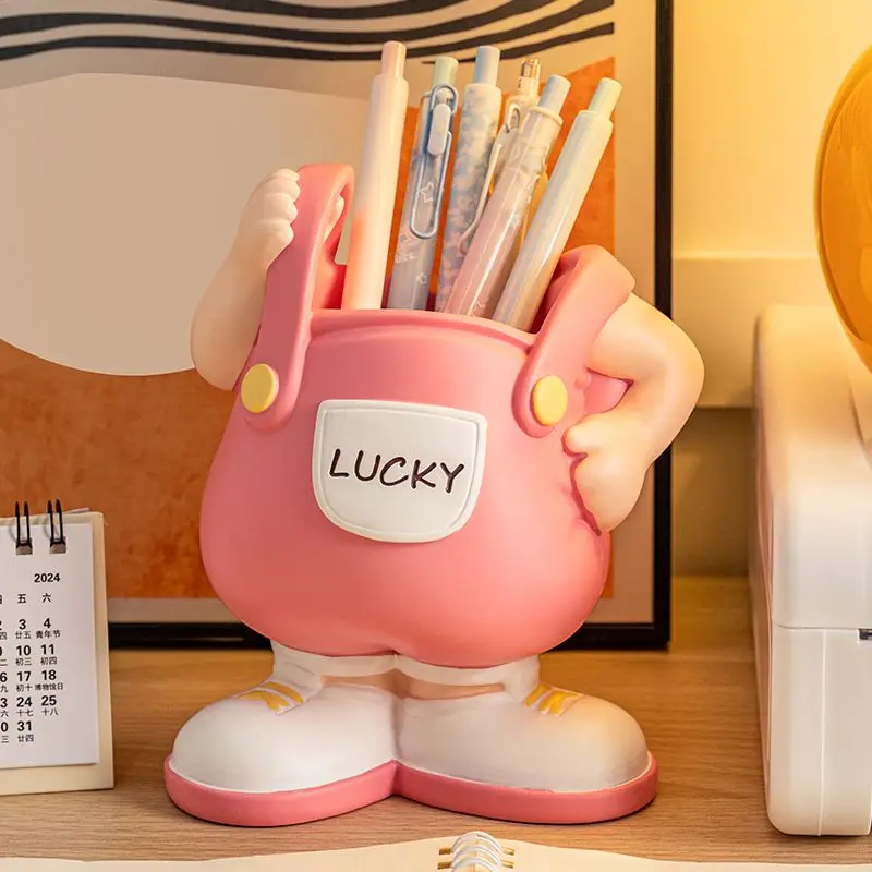 Kawaii Pen Organizer Makeup Brush Storage Pink Desk Accessories Resin Cute Pen Holder Desktop Organizer Office Desk Organiser