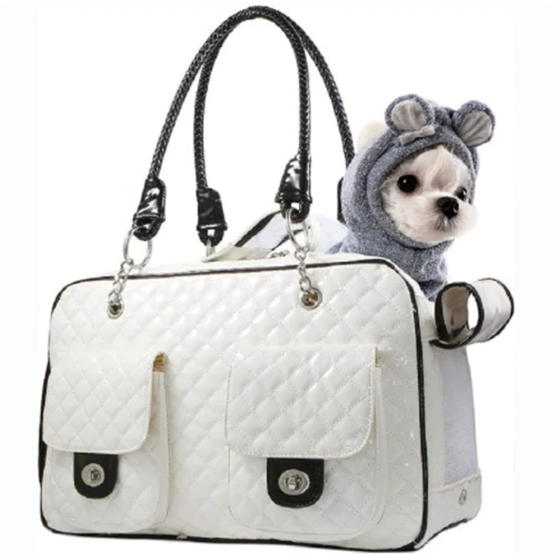

New Luxury White Leather Pet Carrier Bag Breathable Handbag For Puppy Cat Fashion Dog Bag Portable Pet Travel Handbag