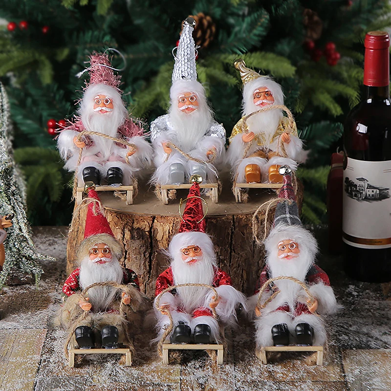 

1PC Christmas Decoration Santa Claus Doll Add Festive Atmosphere Sleigh Santa Claus Doll Figure Funny Christmas Tree Pendant