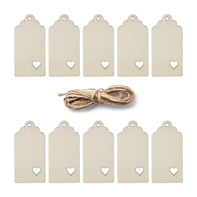 

10pcs Unfinished Wooden Tag Hanging Wood Cutout Blank Wood Slices Wooden Present Tags with Twine for Christmas Holiday Wedding