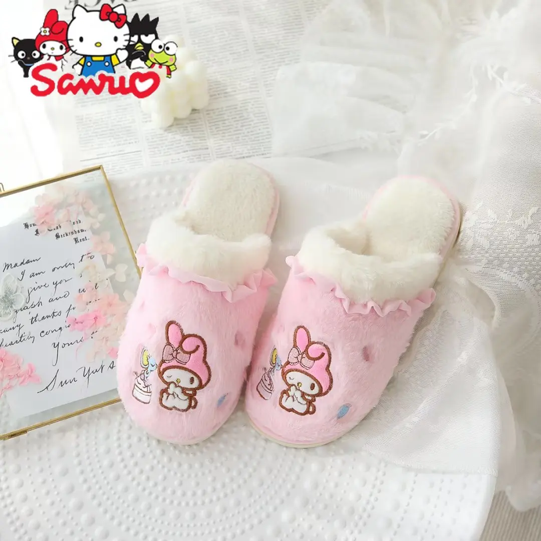 Sanrio Kuromi Hello Kitty Melody Cinnamoroll Pochacco Home kapcie futrzane halowe buty antypoślizgowe ciepłe buty do kapcie domowe