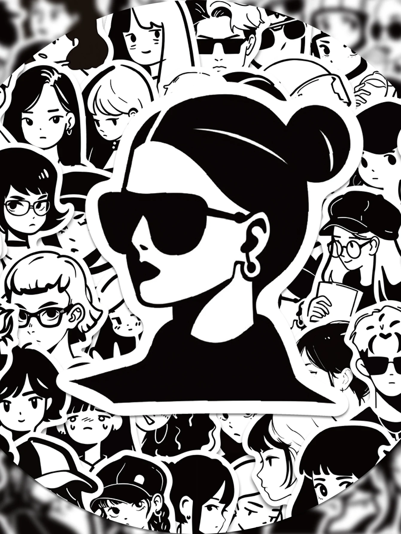 50pcs minimalist black and white character stickers Cool boy girl decorated guitar skateboard notebook DIY waterproof stickers