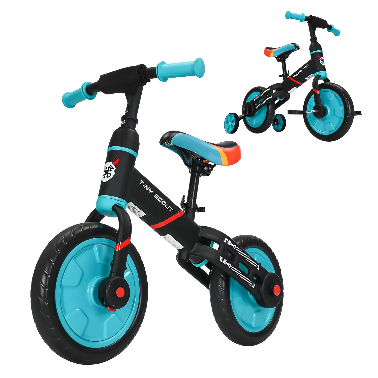 UBRAVOO Tiny Scout Balance Bike 3 4 5 anni, 4-in-1 con ruote e pedali di supporto opzionali, sella regolabile in altezza, JL102