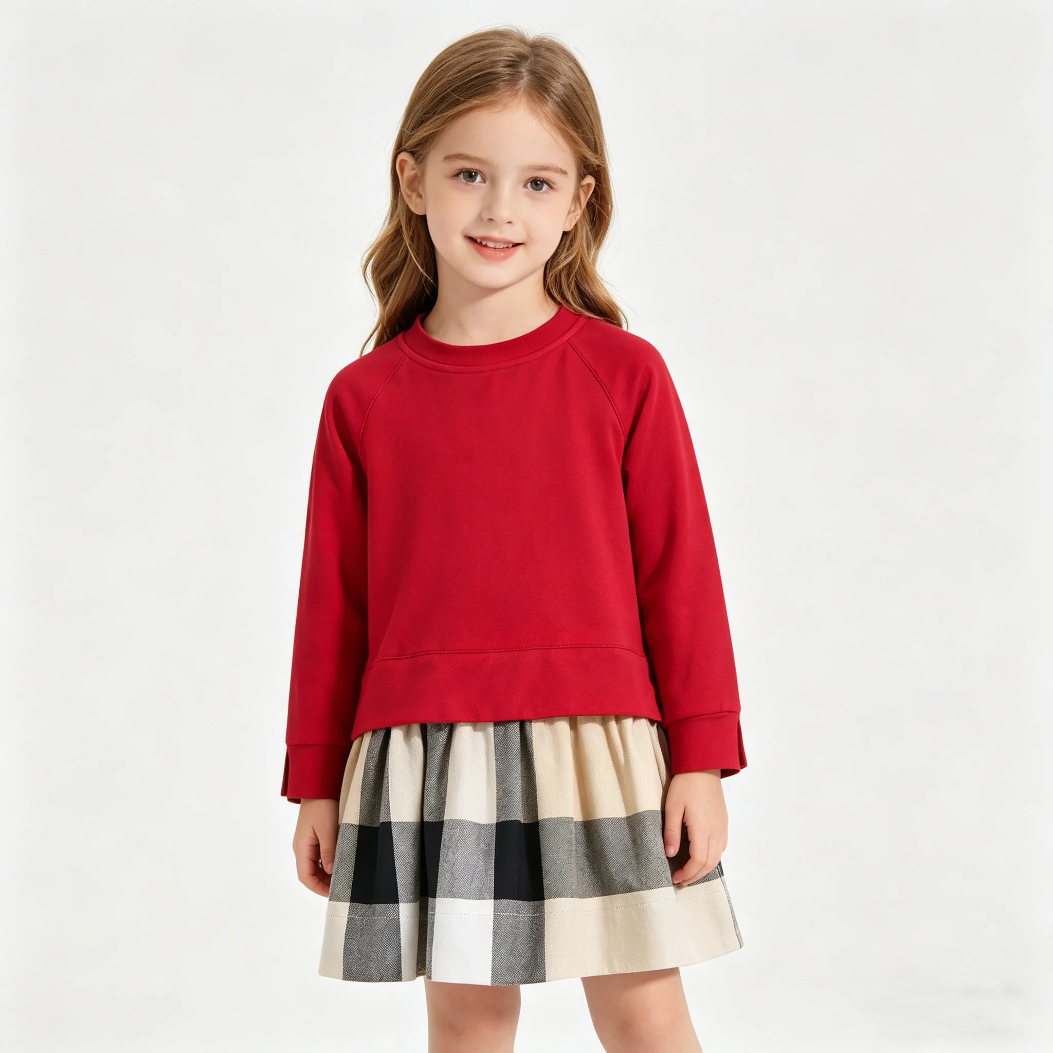 Casual Kids Clothes Fashion Spring Wear Striped Splicing Pleated Tulle Hem Long-sleeved Dress Girls Clothing