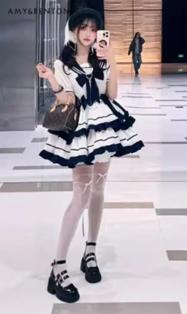 

Seaside Cos Clothing Navy Feng Shui Blue Youth Vitality Girl JK Dress Slim-fitting High-waisted Lolita Dress