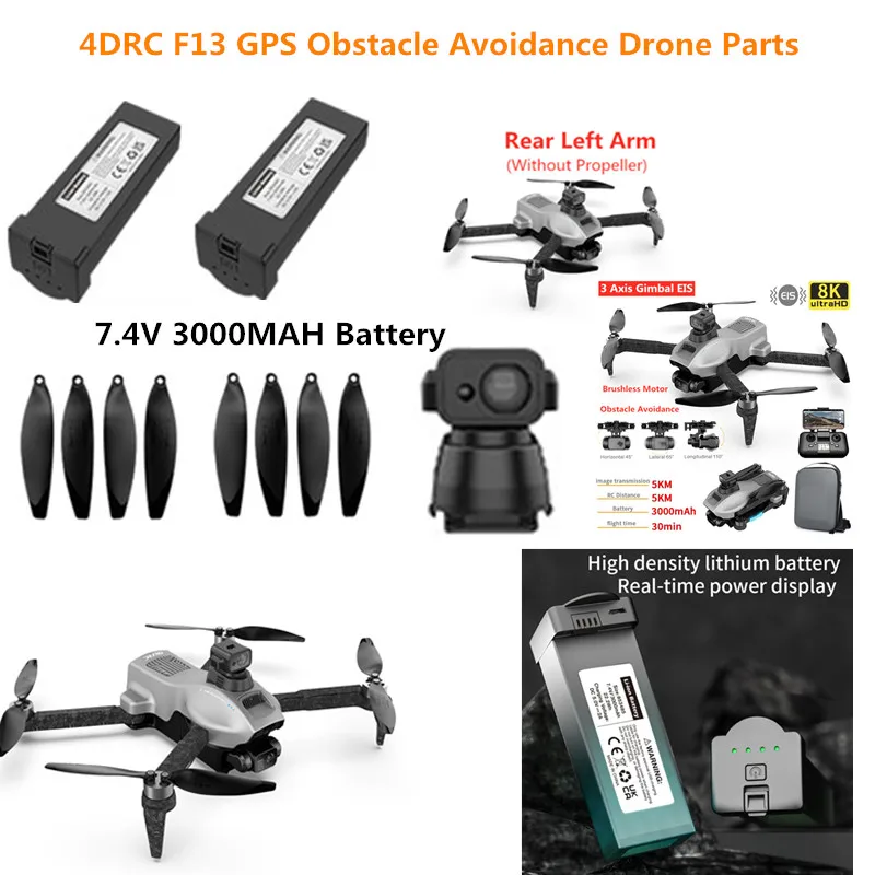 

4DRC F13 4D-F13 Drone Spare Parts 7.4V 3000MAH Battery For F13 GPS RC Drone Accessories F13 Dron Battery Arm Motor Propeller USB