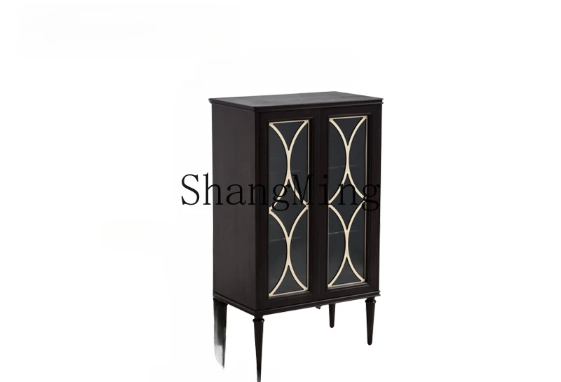 

LXY simple modern small apartment retro solid wood dining side cabinet living room entrance cabinet medium antique locker