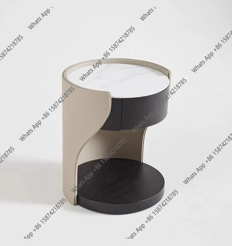 New Italian Minimalist Bedside Table Modern Bedroom Smoked Wood Solid Wood Designer Microfiber Leather High-end X