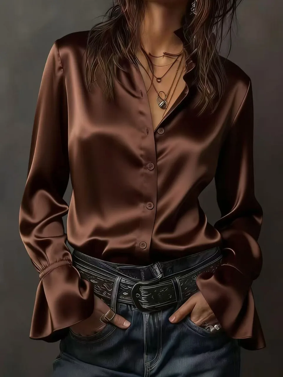 

OL Style Commute Pure Color Stand Collar Single Button Long Sleeve Shirt Women's Fashion Spring New Arrival Polyester Fiber