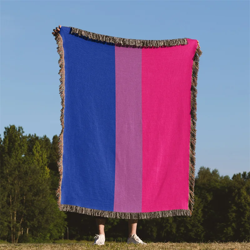 Gaslight Gatekeep Girlboss Bisexual Pride Flag LGBT Rainbow Jacquard Fringed Woven Throw Blanket