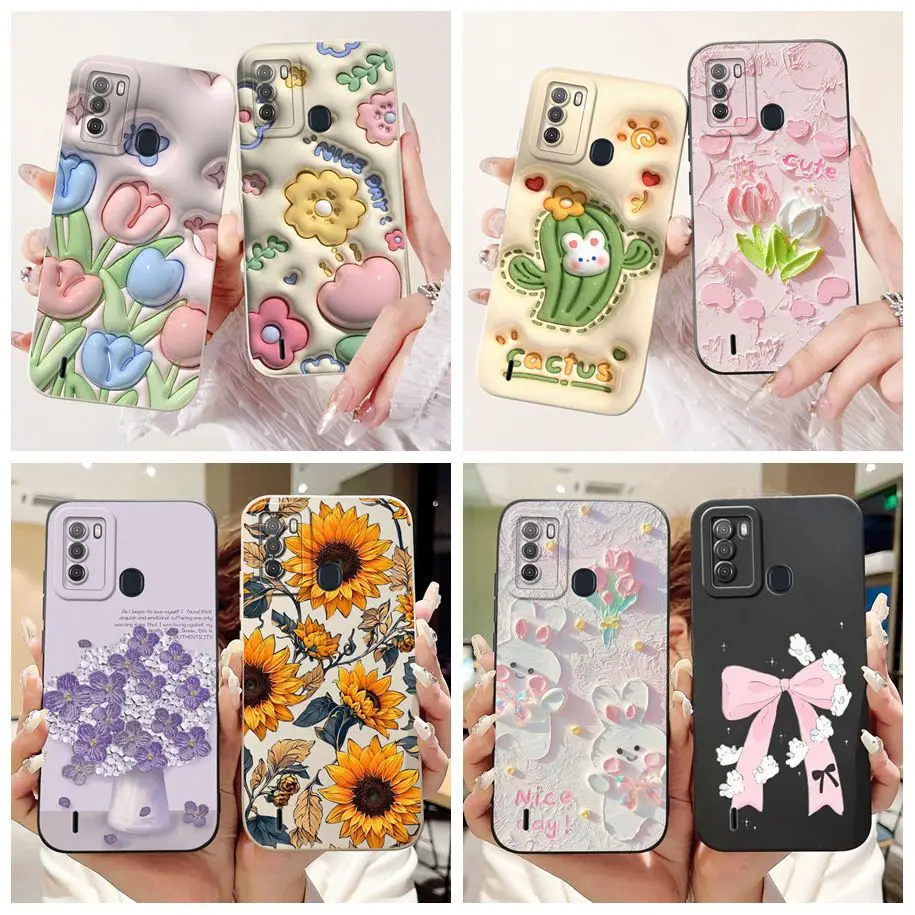 For Itel S16 S 16 Pro Case Cool Fashion Flower Soft Liquid Silicone Lens Protective Cover For Vision 1 Pro / Vision 2 Phone Case