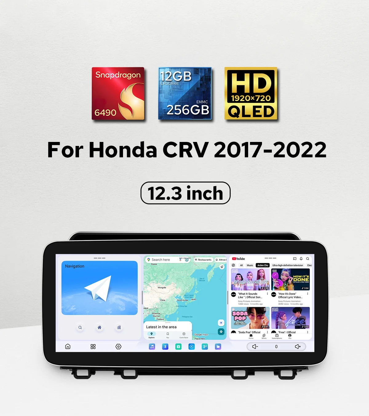 

12.3 Inch Android Multimedia System Car Stereo for Honda CRV 2017-2022 QLED 1920*720 Screen 12GB+256GB Plug&Play Installation