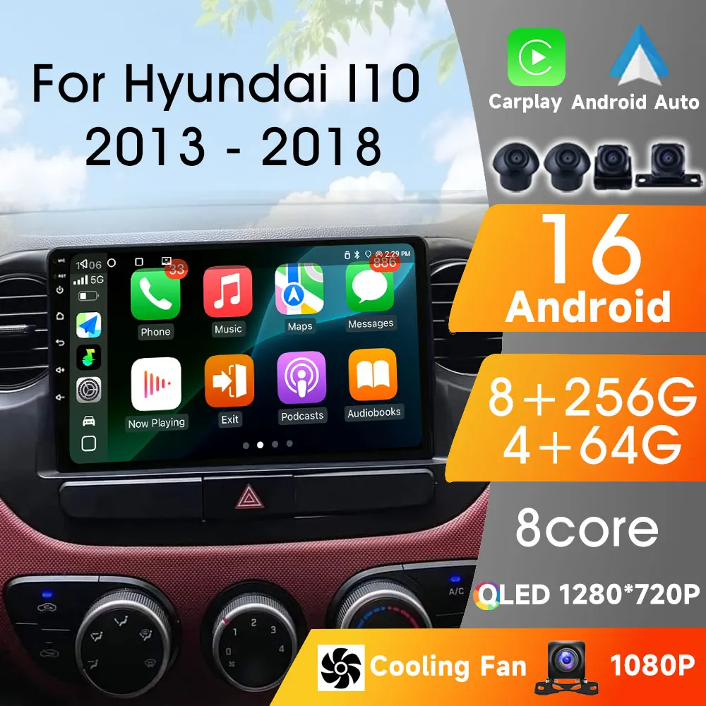 

Carplay Android Auto для Hyundai Grand I10 2013-2016 Беспроводная Bluetooth-навигация GPS Мультимедийный плеер Стерео видео Wi-Fi