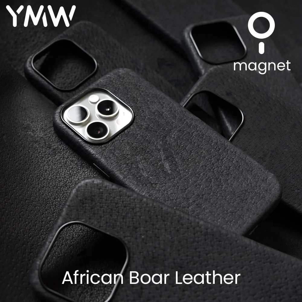 

YMW Breakage African Boar Genuine Leather Case for iPhone 15 14 Pro Max Retro Personality Phone Cover