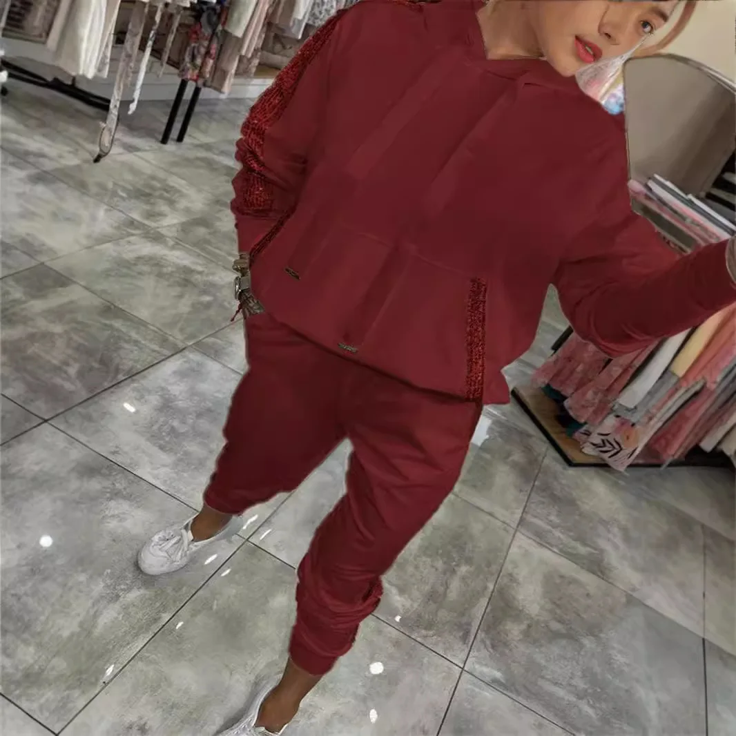2025 Sequin Ket Hoodie Sweatirt Pants Set Casual Sportswear Long Sve Long Pants Faionable Women's Ensemble