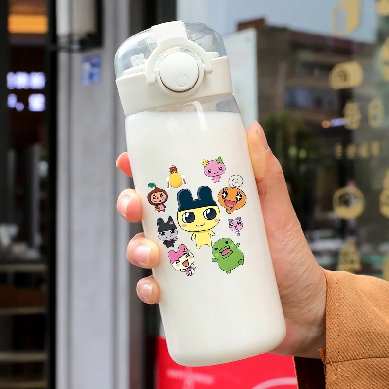 

400ml Tamagotchi Water Bottle with Straw Cartoon Anime Pattern Printed Sports Bottles Women Men Outdoor Portable Cups Party Gift