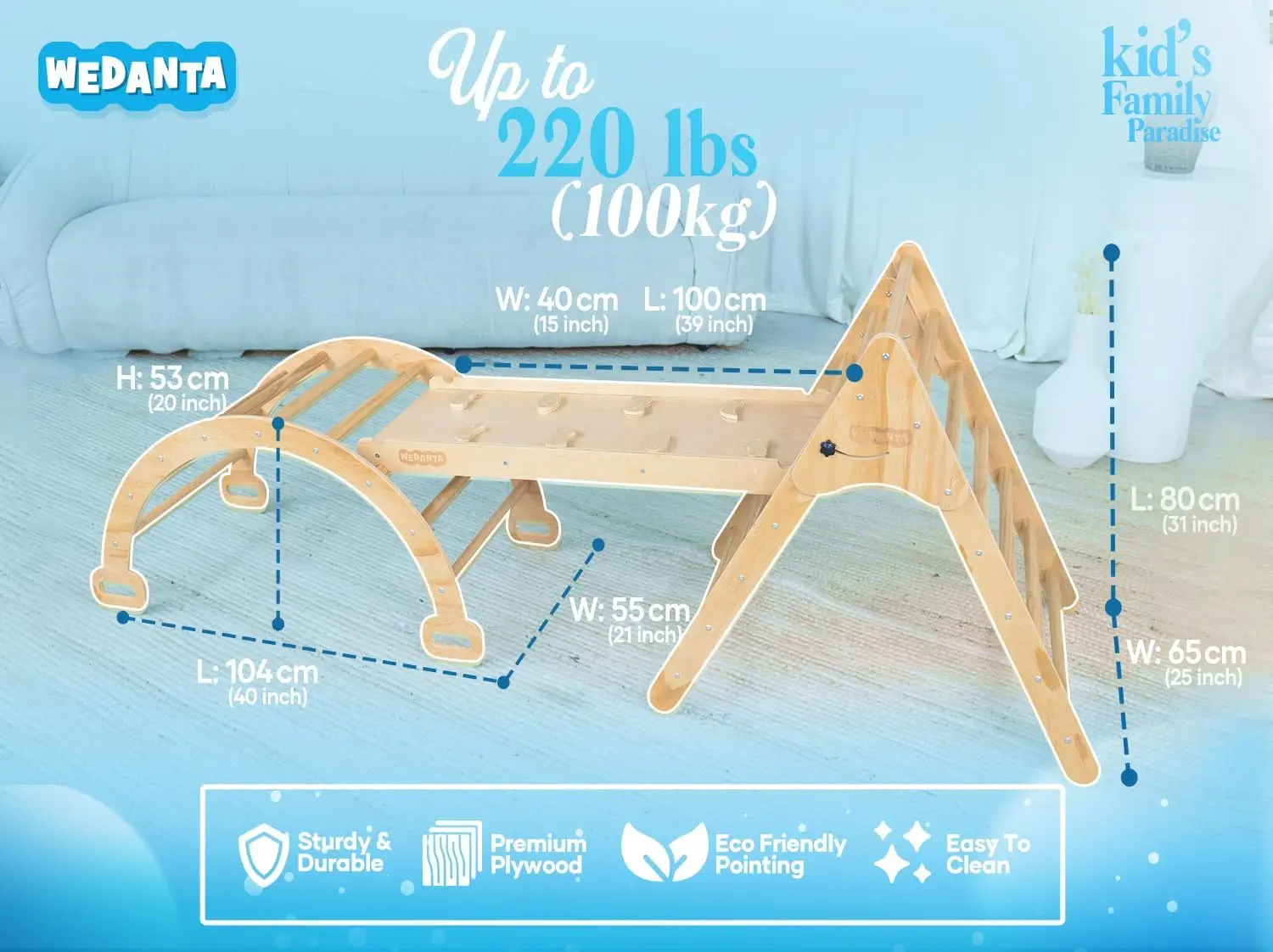 Foldable Climbing Toys Toddlers 4 in 1 - Pikler Triangle Climber Ramp Arch - Wooden Toddler Set 3 in 1 - Montessori Set - Pickle