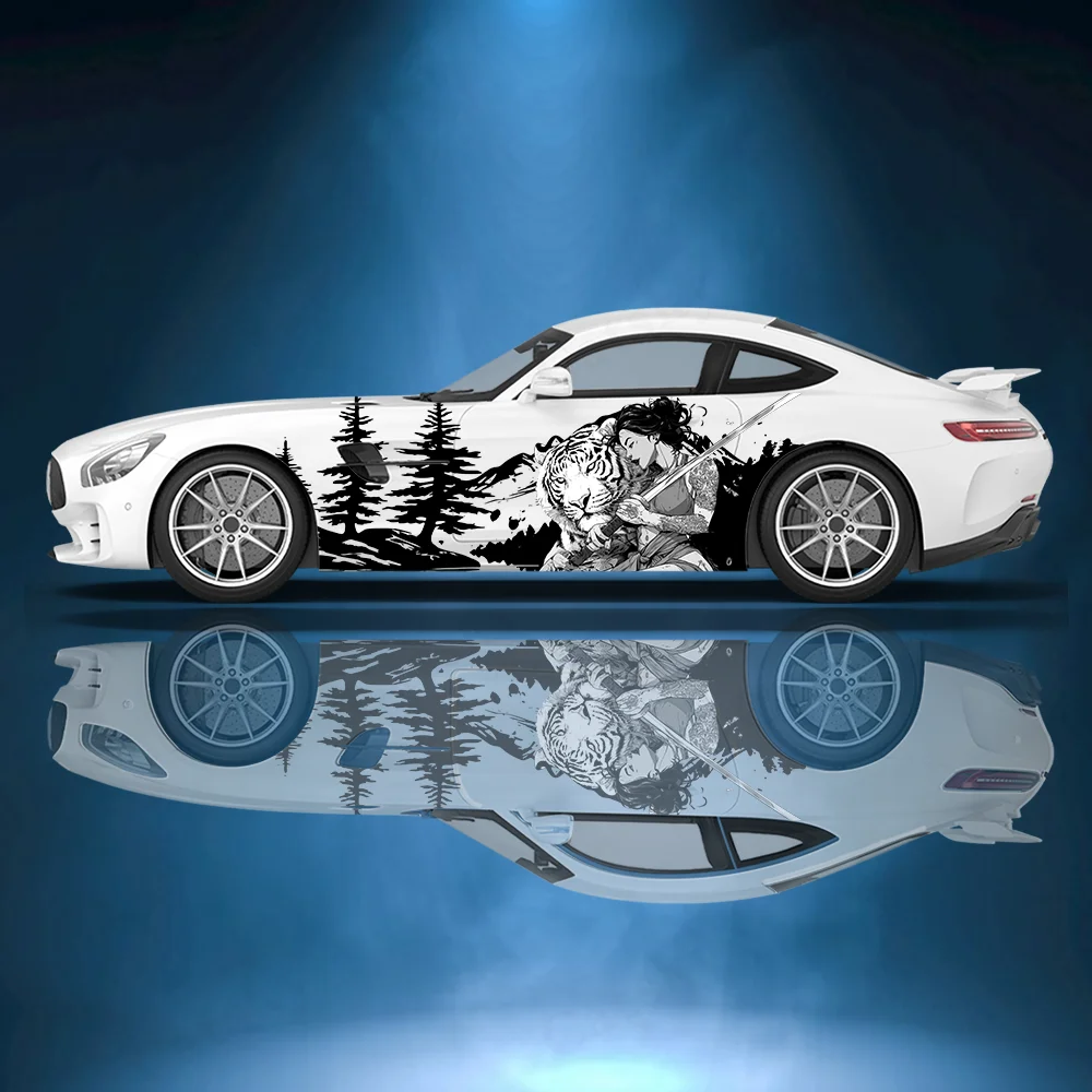 Women Tigers Coexist Car Vinyl Wraps Decal Self-adhesive Anti Scratch Sticker Suitable for Trucks SUV Decor Auto Accessories