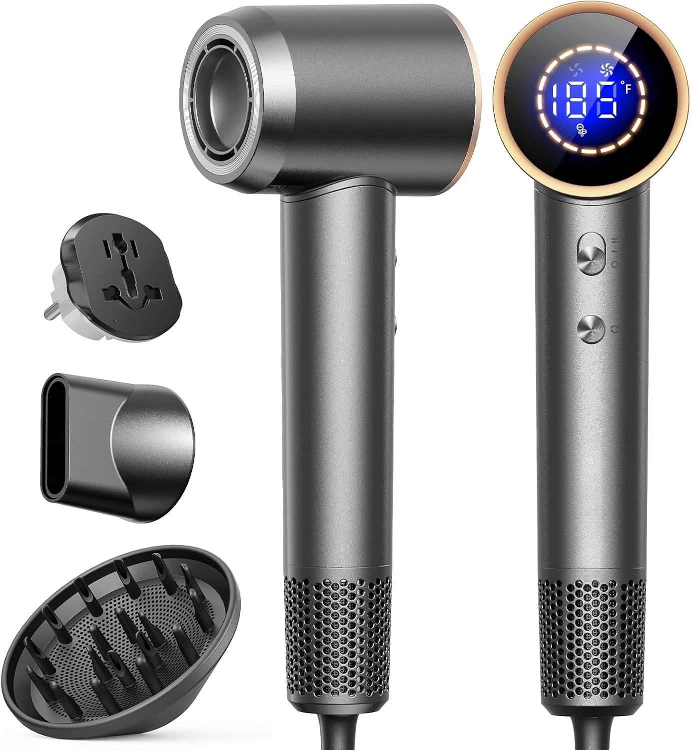 Hair Dryer Dual Voltage 110V-240V Travel Diffuser Ionic Fast Drying Low Noise Lightweight All Seasons
