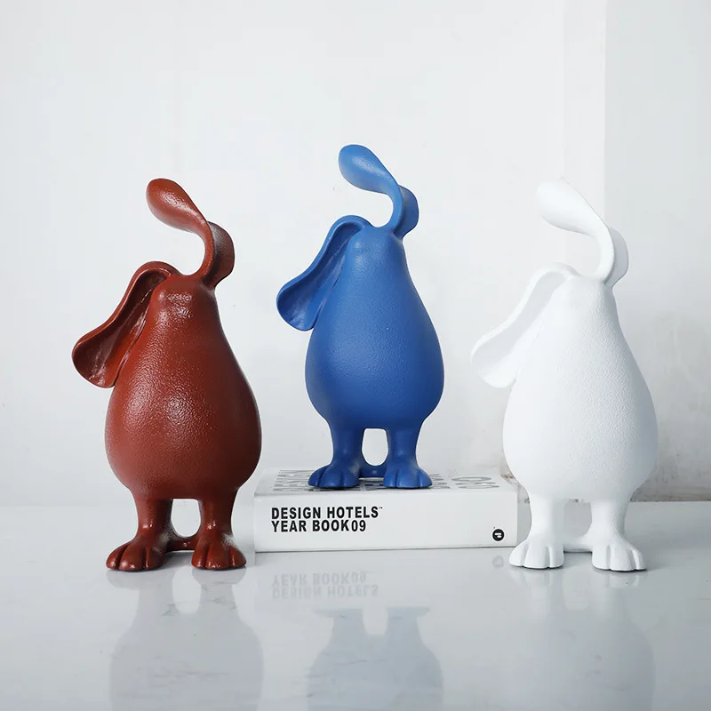 HT creative long-eared rabbit resin figurine - model room living room entryway tv cabinet decorative ornament
