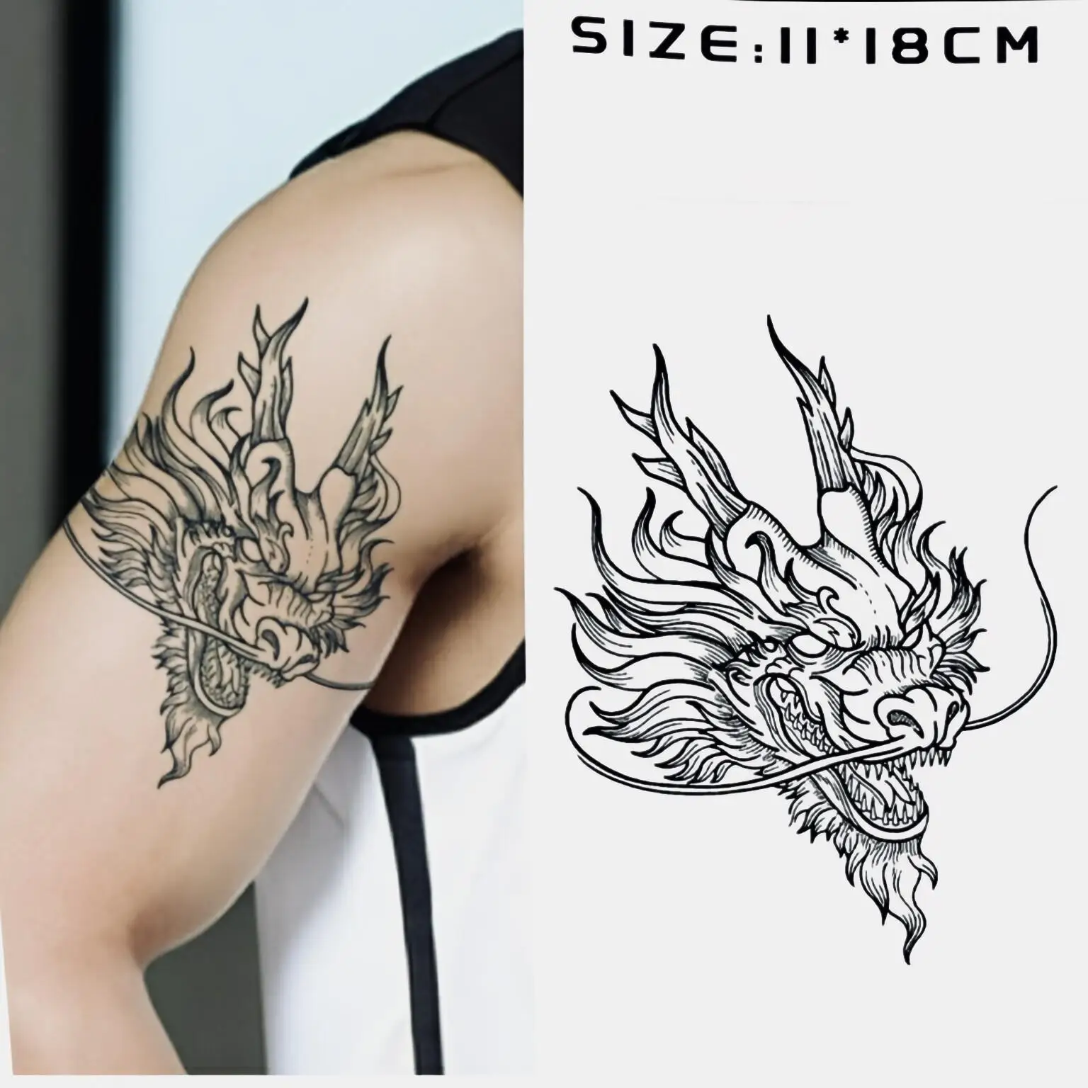 

Majesty of the Dragon Head Herbal Juice Arm Body Art Waterproof Temporary Tattoo, Long-Lasting 1-2 Weeks, Realistic Fake Tattoo